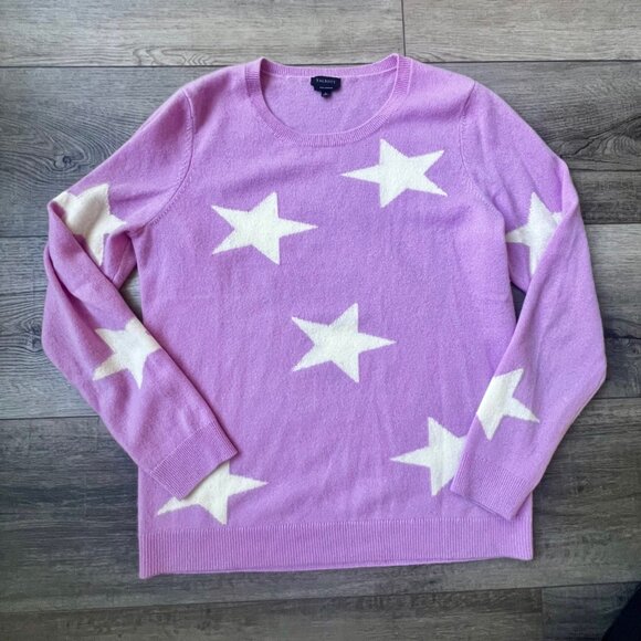 Talbots Pure Cashmere Lilac Purple Star Sweater Preppy Soft Casual Crew Neck - Picture 1 of 7